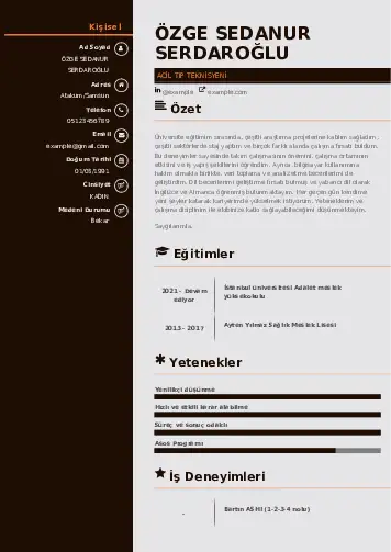 Acil Tıp Teknisyeni CV Örnekleri cv indir